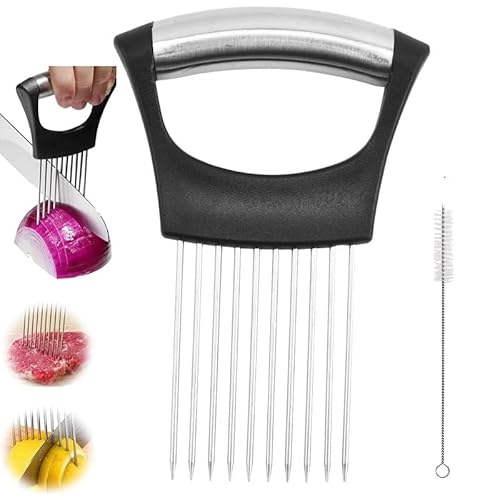 XINYOUZEFA Zwiebelschneider, Zwiebelhalter, Gemüsehobel Gemüse, Neuer Zwiebelscheibenhalter aus Edelstahl, mit Pinsel, Tomate, Zwiebel Zitrone Gemüse Schnitthilfe Slicing Cutter Sicher Gabel von XINYOUZEFA