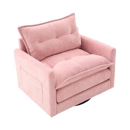 360° drehbarer Loungesessel mit Armlehnen, großes Einzelsofa für Wohnzimmer, Schlafzimmer, Arbeitszimmer und Büro, Sessel im modernen Stil mit Kissen, ideal für Entspannung und Unterhaltung (Rosa) von XINYUEMAIC