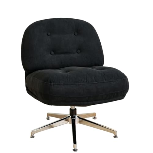 XINYUEMAIC Bürostuhl ohne Armlehne, Sessel Wohnzimmer mit gekreuzten Beinen, Ergonomischer Drehstuhl mit Extra Stoff großes Kissen, Schreibtischstuhl für Heimbüro,Vanity,Schlafzimmer (schwarz) von XINYUEMAIC