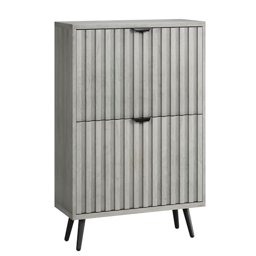XINYUEMAIC Generisch EIN versteckter Schuhschrank mit einem 60cm grauen Rillendesign und 2-Klapp-Schubladen, verwendet als eigenständiger Schuhschrank für Eingänge, Flure, Wohnzimmer und Schränke von XINYUEMAIC