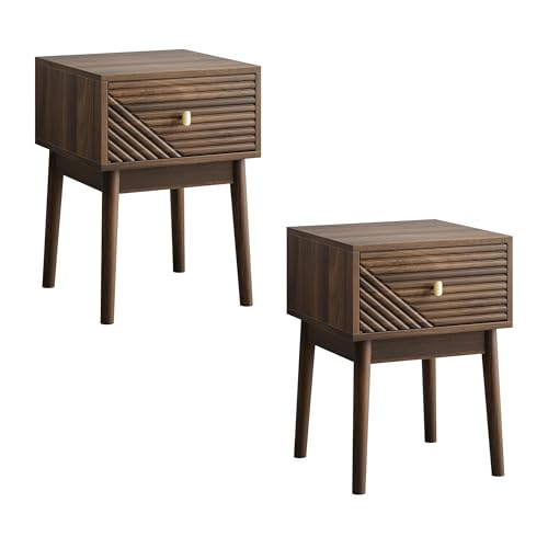 XINYUEMAIC Generisch Mid-Century Modern Nussbaum Nachttisch, Schlafzimmer Nachttisch, Nachttisch mit Metallgriffen, 2 Stück von XINYUEMAIC