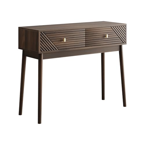 XINYUEMAIC Schreibtisch, Mid-Century Modern Konsolentisch mit Schubladen, Retro-Empfangstisch mit offenen Ablageflächen, moderner Sofatisch für Wohnzimmer, Foyer und Flur von XINYUEMAIC