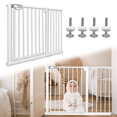 XINZI 105-115cm Türschutzgitter Metall Treppenschutzgitter Ohne Bohren Höhe 78cm Türgitter Treppengitter Weiß Baby Schutzgitter Kinderschutzgitter Beidseitig Schwenkbar und Schließt Automatisch von XINZI