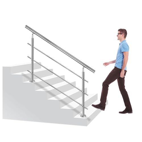 XINZI 120cm Edelstahl Handläufe für Treppen Einstellbarer Winkel Treppengeländer Außen Geländer mit 3 Querstreben Handrails für Gartentreppen Eingangstreppen Balkontreppen Terrassentreppen von XINZI