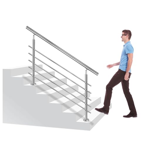 XINZI 160cm Edelstahl Handläufe für Treppen Einstellbarer Winkel Treppengeländer Außen Geländer mit 5 Querstreben Handrails für Gartentreppen Eingangstreppen Balkontreppen Terrassentreppen von XINZI