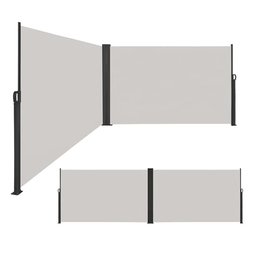 XINZI 160x600cm Seitenmarkise Ausziehbar aus Aluminium Doppelseitig Wandmarkise Seitenrollo Markise mit Automatische Einfahrfunktion Sonnenschutz Sichtschutz für Balkon Terrasse Garten, Hellgrau von XINZI