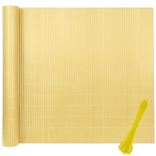 XINZI 180x300cm PVC Balkon Sichtschutzmatte Wetterfest Balkonverkleidung Sichtschutz Zäune mit Kabelbindern Kunststoff Gartensichtschutz Lamellen für Garten Balkon Terrasse (Bambus) von XINZI