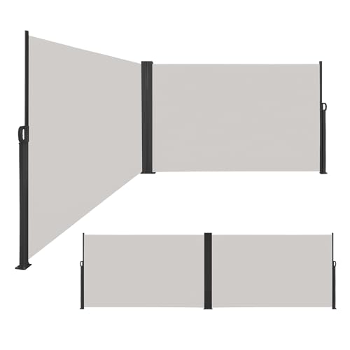 XINZI 200x600cm Seitenmarkise Ausziehbar aus Aluminium Doppelseitig Wandmarkise Seitenrollo Markise mit Automatische Einfahrfunktion Sonnenschutz Sichtschutz für Balkon Terrasse Garten, Hellgrau von XINZI