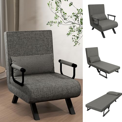 XINZI 3 in 1 Schlafsessel mit Bettfunktion,Schlafsofa mit Verstellbarer Rückenlehne & Abnehmbarem Kissen,Klappsessel Gästebett Sofabett für Wohnzimmer,Schlafzimmer,bis 200 kg Belastbar, Dunkelgrau von XINZI