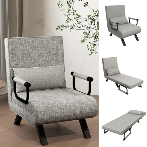 XINZI 3 in 1 Schlafsessel mit Bettfunktion,Schlafsofa mit Verstellbarer Rückenlehne & Abnehmbarem Kissen,Klappsessel Gästebett Sofabett für Wohnzimmer,Schlafzimmer,bis 200 kg Belastbar,Hellgrau von XINZI