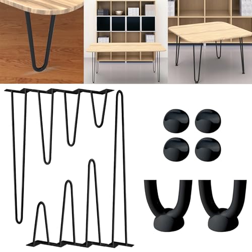 XINZI 4X Tischbeine Metall Schwarz, Haarnadel Tischbeine Hairpin Legs Austauschbare Tisch und Schrank Beine, ∅12mm Couchtisch Beine mit 20er Schrauben und 4 Bodenschoner Schreibtischbeine, Hohe 45 cm von XINZI