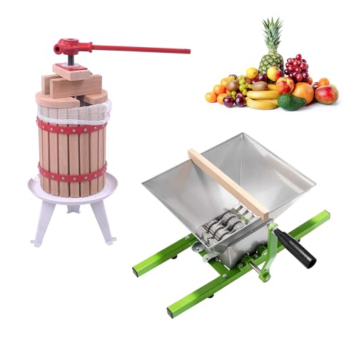 XINZI 6L Obstpresse + 7L Obstmühle mit Hölzernem Korb und Edelstahl Trichter Traubenmühle Apfelpresse Saftpresse Mobile Weinpresse Set für Selbst Gemachten Natürlichen Saft Traube Beere Apfel von XINZI