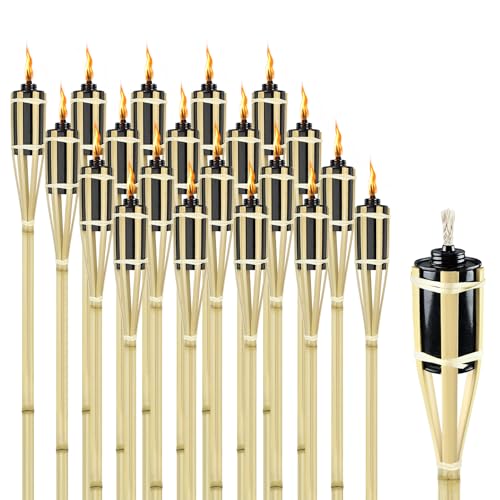 XINZI Bambus Gartenfackeln für Draußen 12er Set Bambusfackel Stimmungsvolle Fackeln mit Docht Nachfüllbar Ölfackeln Höhe 90cm Öllampe für Outdoor Garten Deko Brenndauer ca. 4-6 Stunden von XINZI