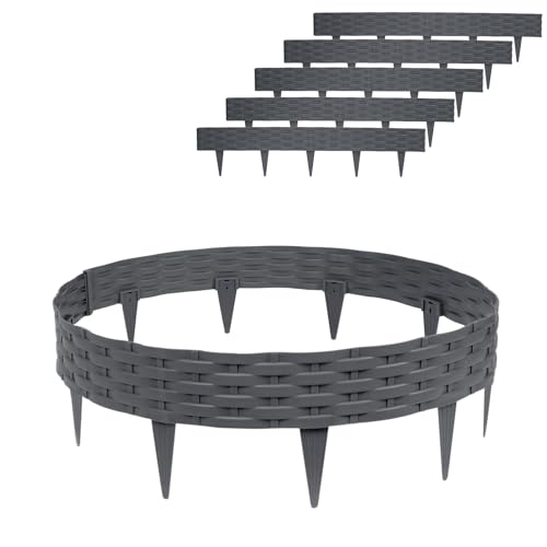 XINZI Beeteinfassung Rasenkante 10m Kunststoff Beetumrandung Rattan-Optik Gartenumrandung Beetzaun Mähkante Raseneinfassung Gartenpalisade Palisade Garten Deko (10 Stück, Anthrazit) von XINZI