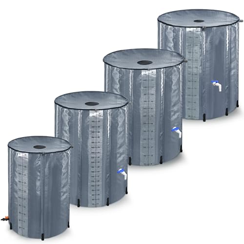 XINZI Faltbare Regentonnen 200 Liter Tragbarer Wasserauffangbehälter Regenwassertonne Wassertank mit Wasserhahn und Ablauf Regenfass zum Sammeln von Regenwasser (Grau mit Wasserstandsskala) von XINZI