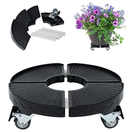 XINZI Flexibler Pflanzenroller Rollbrett für Pflanzen, 39-52 cm Blumenroller für Innen und Außen, Stabile Transporthilfe mit 360° Schwenkbaren Rollen, Tragfähigkeit bis 300 kg, Schwarz von XINZI