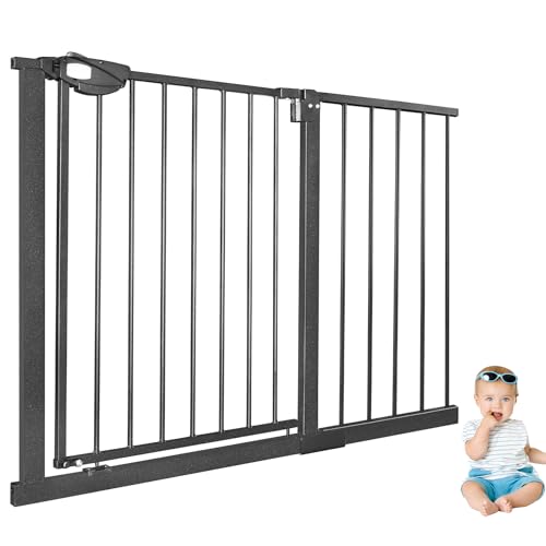 XINZI Treppenschutzgitter Baby Türschutzgitter Ohne Bohren 105-115 cm Absperrgitter Auto-Close Treppengitter Kindergitter 180° Zweiwegeöffnung Türgitter Metall Gitter Haustier, Schwarz von XINZI