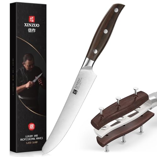XINZUO 13,8cm Frühstücksmesser Deutschem 1.4116 Edelstahl Buttermesser mit Wellenschliff und breiter Klingenspitze Brötchenmesser für Butter, Käse, Obst, Brot, Steak-Full Tang Griff Red Sandalwood XINZUO 13,8cm Frühstücksmesser Deutschem 1.4116 Edelstahl Buttermesser mit Wellenschliff und breiter Klingenspitze Brötchenmesser für Butter, Käse, Obst, Brot, Steak-Full Tang Griff Red Sandalwood von XINZUO