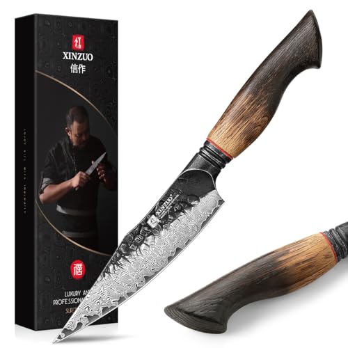 XINZUO 14,1cm Küchen Universalmesser 67 Schichten Damaststahl Allzweckmesser -Damastmesser Scharfe Obstmesser-10Cr15CoMoV Stahlkern Schälmesser Profi Handgeschmiedet Gemüsemesser-Griff aus Weißeiche von XINZUO