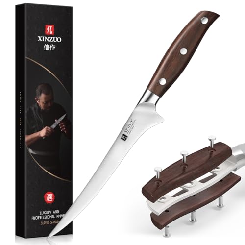 XINZUO 18,1cm Filetiermesser Deutschem 1.4116 Edelstahl,Profi Fischmesser Kochmesser,Multifunktions Fischfiliermesser Ausbeinmesser für Küchen-Ergonomisches Griff aus Red Sandalwood-mit Geschenkbox von XINZUO