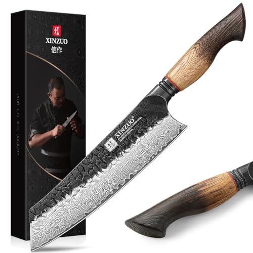 XINZUO 21,1cm Kiritsuke Kochmesser Handgeschmiedet 67 Schichten Damaststahl Chefmesser -Profi Scharfe Küchenmesser 10Cr15CoMoV Stahlkern-Ergonomischer Griff aus Weißeiche-mit Exquisite Geschenkbox von XINZUO