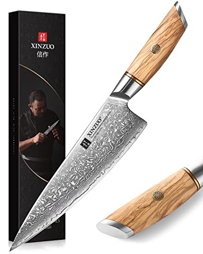 XINZUO 21.2cm Kochmesser 73 Schichten Damastpulverstahl, profi Chefmesser Gyuto-Messer, handgeschmiedet scharfe Klinge Küchenmesser-mit ergonomischer Olivenholz Griff - Lan Series von XINZUO