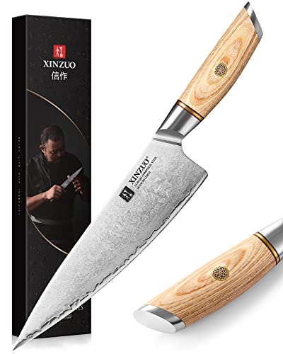 XINZUO 21.2cm Kochmesser Verbundstahl 10Cr15CoMoV, Profi Chefmesser Edelstahl Küchenmesser 3 Schichten Verbundstahl Gyuto Messer Scharfe Klinge -Japanischen Stil Pakkaholz Griff von XINZUO