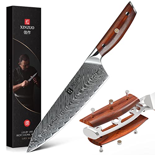 XINZUO 21cm Damaststahl Chefmesser, Japan Super Steel Multifunktions Kochmesser Scharf Profi Küchenmesser Gyuto- Vakuum-wärmebehandelt- Ergonomischer Rosewood Griff-Yi Serie von XINZUO