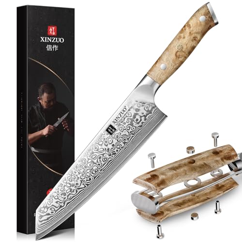 XINZUO Damaststahl 21cm Kiritsuke Kochmesser -Schärfe und Haltbarkeit Damaszener Stahl Küchen Chefmesser -Professionelle Damaskusmesser -Ergonomischer Griff aus Bergahornholz -mit Geschenkbox von XINZUO