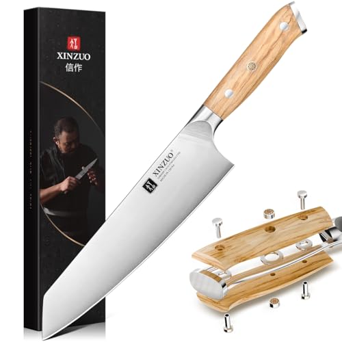 XINZUO Deutschem 1.4116 Edelstahl 21cm Kiritsuke Kochmesser -Schärfe und Haltbarkeit Küchenmesser für Fleisch, Fisch, Obst und Gemüse -Handgeschmiedet Chefmesser -Ergonomisches Griff aus Olivenholz von XINZUO