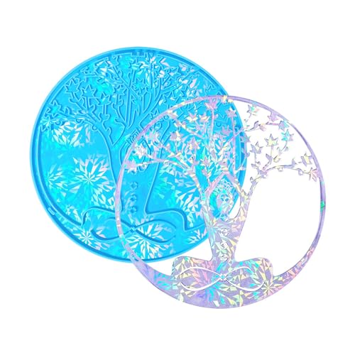 Lebensbaum Wandbehang Silikonform Wandanhänger Dekorative Epoxidharzform Holografischer Untersetzer Desktop Ornamente von XINgjyxzk
