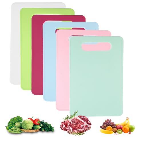 6 Stück Schneidebrett Kunststoff Rechteckig Küchenbretter Schneidebretter Frühstücksbrettchen Antibakterielle Kunststoff Küchenbretter Schneidebrett Plastik mit Griff für Obst Gemüse Fleisch 29 x 19cm von XIONGXIAOZHI