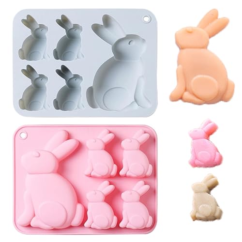 Hase Silikonform Hasen Formen Kuchenform Oster Silikonform Hase mit 5 Mulden Hasenform Backform Für Schokolade Kekse Fondant Eiswürfel (2 Stücke) von XIONGXIAOZHI