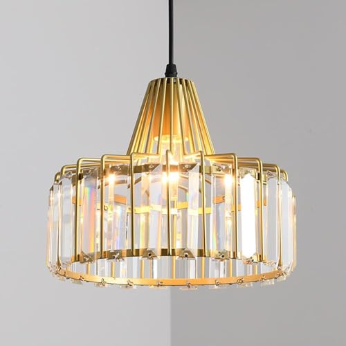 XIOUVI Gold Kristall Hängelampe Dimmbar Kristalllicht Runde Modern Esstisch Pendelleuchte Höhenverstellbar E27 Hängeleuchte Esszimmer Ø23cm von XIOUVI