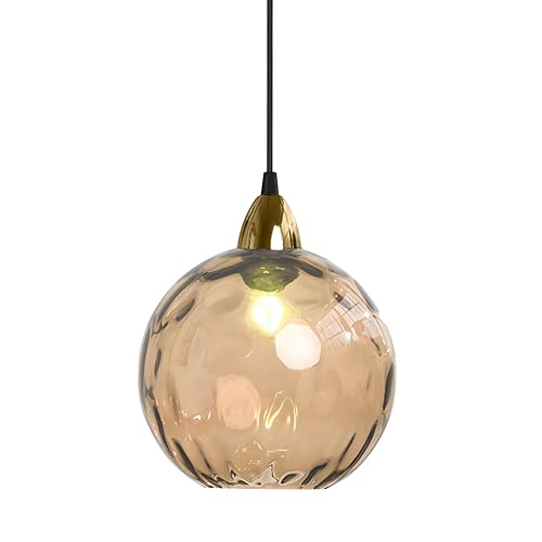 XIRYTU-H 20cm/7.9'' Industrielle kugelförmige Vintage-Glas-Pendelleuchte, E27 Deckenleuchte Hängelampe, Goldenes Ende & Glas-Kugel-Schirm, Esszimmer Schlafzimmer Kronleuchter (20cm, Bernstein) von XIRYTU-H