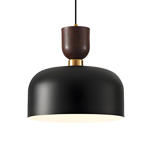 XIRYTU-H 28cm Moderne Metall Pendelleuchte mit Holzmaserung Design, Höhenverstellbare Deckenleuchte, E27 Runde Hängelampe, Ideal für Küche, Esszimmer, Wohnzimmer und Schlafzimmer (Schwarz) von XIRYTU-H