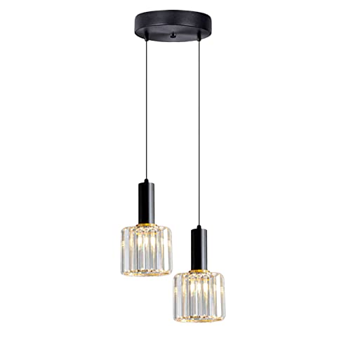 XIRYTU-H Modern Kleine Kristall-Pendelleuchte für Kücheninsel Esszimmer Schlafzimmer, Schwarzer Sockel Kristall-Deckenleuchte Hängelampe (2-Licht) von XIRYTU-H