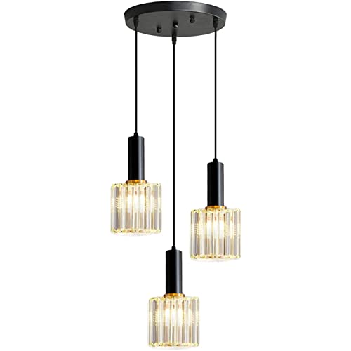 XIRYTU-H Modern Kleine Kristall-Pendelleuchte für Kücheninsel Esszimmer Schlafzimmer, Schwarzer Sockel Kristall-Deckenleuchte Hängelampe (3-Licht) von XIRYTU-H