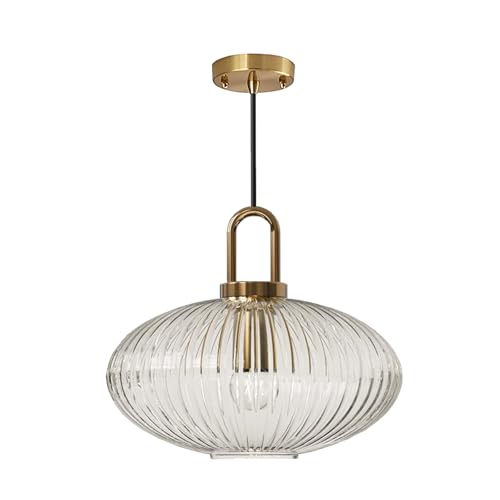 XIRYTU-H Transparent Glas-Pendelleuchte mit goldenem Sockel aus Messing, Transparent Deckenleuchte Hängelampe für Nachttisch und Esstisch Kücheninsel (30cm) von XIRYTU-H