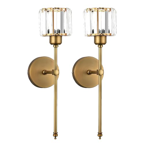 XIRYTU-H Vintage Goldene Kristall-Wandleuchten – 2er-Set, Luxus-Wandlampen mit K9-Kristallschirmen & Messingrahmen, E27 Innenbeleuchtung für Schlafzimmer, Wohnzimmer, Badezimmer (Zylindrisch) von XIRYTU-H