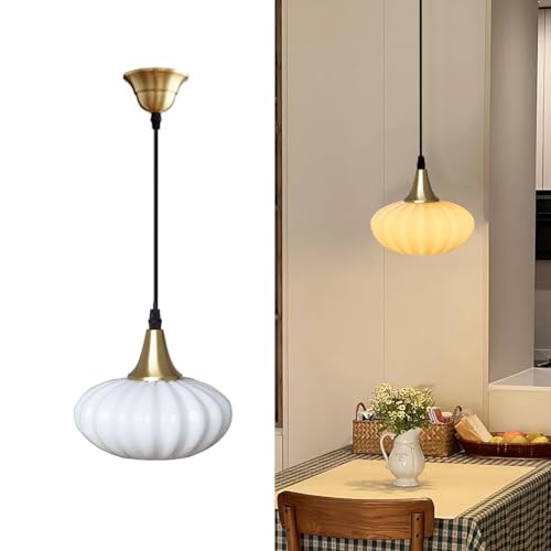 XIRYTU-H Vintage Mini Pendelleuchte aus Glas in Kürbisform – Weißer Glasschirm mit Gebürstetem Gold, Höhenverstellbare Hängelampe, E27 Deckenleuchte für Küche, Schlafzimmer, Flur, Café (Kürbisform) XIRYTU-H Vintage Mini Pendelleuchte aus Glas in Kürbisform – Weißer Glasschirm mit Gebürstetem Gold, Höhenverstellbare Hängelampe, E27 Deckenleuchte für Küche, Schlafzimmer, Flur, Café (Kürbisform) von XIRYTU-H