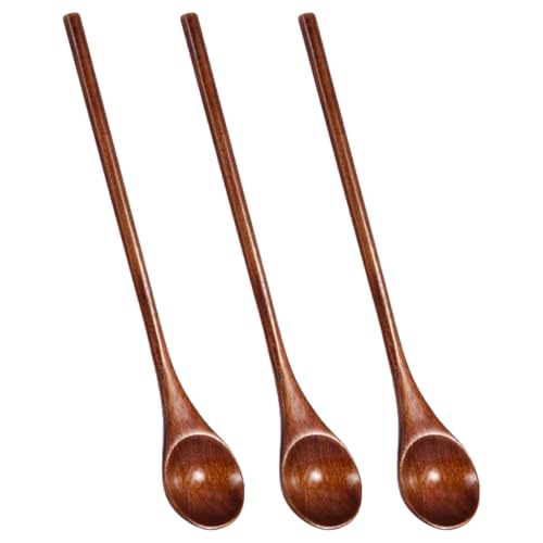 Set mit 3 Marmeladenlöffeln aus Holz, glatte Vorderseite, langer Griff, Kaffee-Rührlöffel für einfaches Rühren in Tee und Kaffee von XITEA