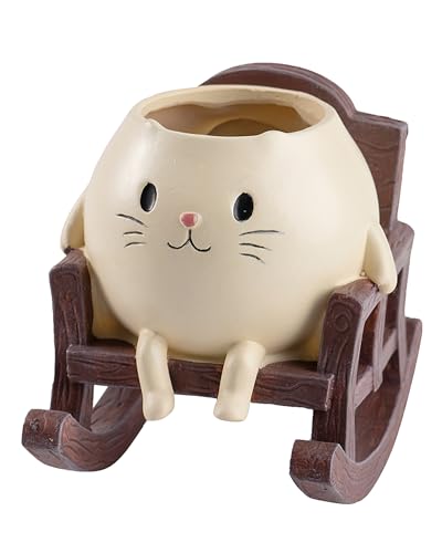 XIUCAI Schaukelstuhl oder Schaukel Katzen Pflanzgefäße mit Abflusslöchern, Resin Sukkulententöpfe für Innen- und Außenbereich Garten Zuhause Schreibtisch Deko,Rocking Chair von XIUCAI