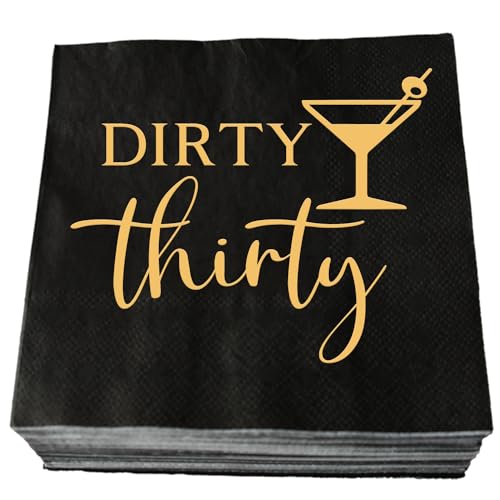 Dirty Thirty Cocktail-Servietten, Schwarz und Gold, Servietten für 30. Geburtstag, Party, Papierservietten, lustige 30-jährige Geburtstagsdekoration, für Damen und Herren, 3-lagig von XIUHUBA