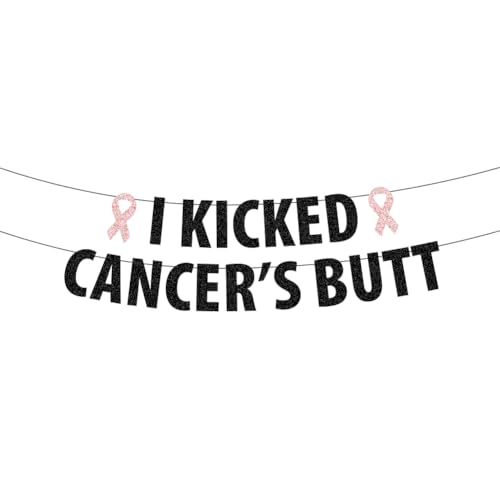Wimpelkette mit Aufschrift "I Kicked Cancer's Butt", "Cancer Surviving", Party-Dekoration, rosa Schleife, Hoffnung, Krebs, Motto-Party-Dekoration, schwarzer Glitzer von XIUHUBA