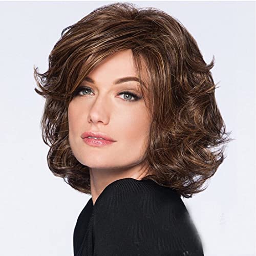 XIUWOUG 35 cm Perücke für Frauen Bob Synthetische kurze wellige natürliche Haare braune Hochtemperatur täglich Verwendung Perücken,Braun von XIUWOUG
