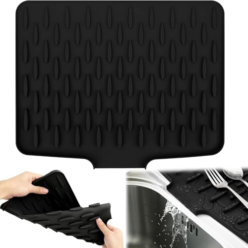 XIUWOUG Abtropfmatte Geschirr, Auslaufsicherer Arbeitsplattenschutz Aus Silikon mit Effektiver Wasserumleitung und Rutschfestem Design, Abtropfmatte Spüle für Küchenspüle,Schwarz XIUWOUG Abtropfmatte Geschirr, Auslaufsicherer Arbeitsplattenschutz Aus Silikon mit Effektiver Wasserumleitung und Rutschfestem Design, Abtropfmatte Spüle für Küchenspüle,Schwarz von XIUWOUG
