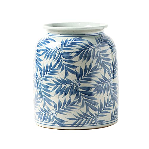XIUWOUG Antike Blaue und Weiße Porzellanvase,Orientalische Style-Vase,Keramik-Jar-Vase für Wohnkultur,Bauernhaus-Dekor(nur Vase),Olive Leaf von XIUWOUG