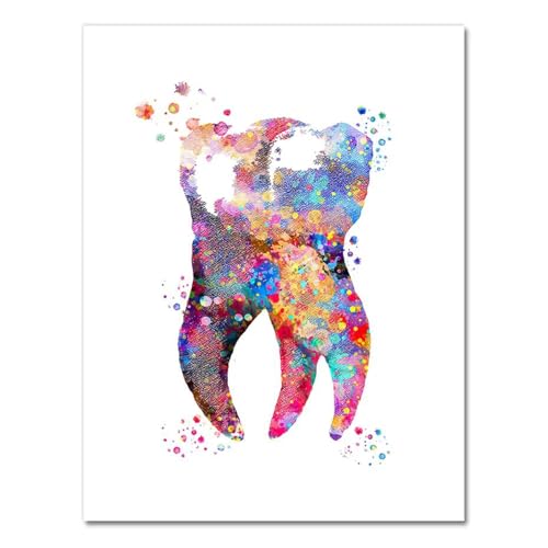 XIUWOUG Aquarell Zähne Leinwand Bild Wandbilder, Zahnarzt Wandbild Moderne Arzt Bürodekoration Wand KunstBilder Badezimmer Poster,B,80x120cm No Frame von XIUWOUG