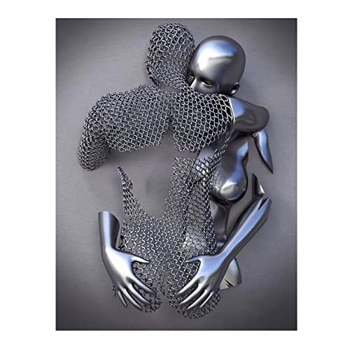 3D Bild Paar love heart 3d effect wall art, Liebe Herz 3D-Effekt Grau-Kunst Wand, Abstrakte Metallfigur Skulptur Wandbilder Wanddeko Wohnzimmer,B,50x70cm No Frame von XIUWOUG